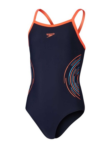 Speedo Girls Plastisol Placement Thinstrap Muscleback True Navy/Siren Red/Picton