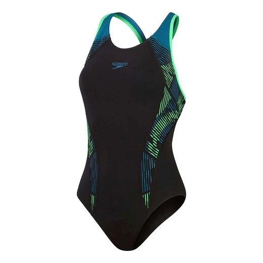 Speedo Womens Placement Laneback Black/Dark Teal/Harlequin Green