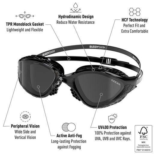 Buddyswim Goggles Ozean Black/Smoke