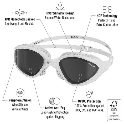 Buddyswim Goggles Ozean White/Smoke