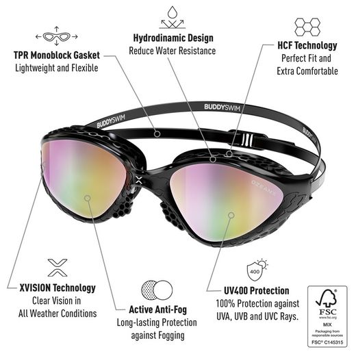 Buddyswim Goggles OzeanX Black/Iridium Mirror
