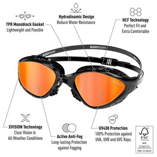 Buddyswim Goggles OzeanX Black/Orange Mirror