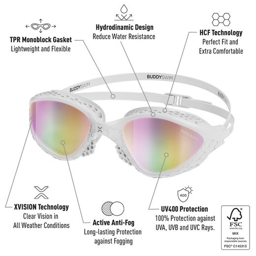 Buddyswim Goggles OzeanX White/Iridium Mirror