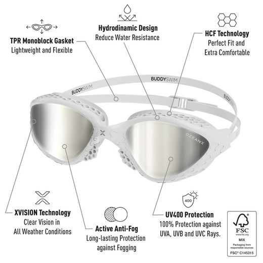 Buddyswim Goggles OzeanX White/Silver Mirror