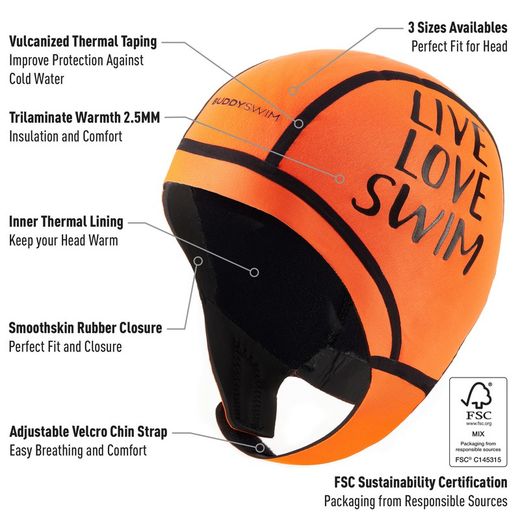 BUDDYSWIM Gorro Neopreno Trilaminate Warmth 2.5mm, Naranja