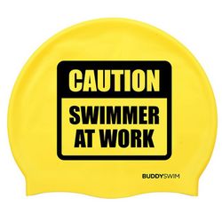 BUDDYSWIM GORRO SILICONA "CAUTION: SWIMMER AT WORK"
