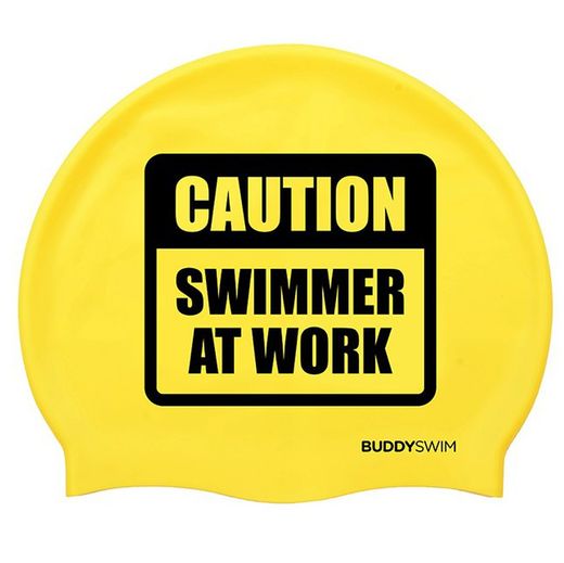 BUDDYSWIM GORRO SILICONA "CAUTION: SWIMMER AT WORK"