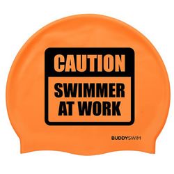 BUDDYSWIM GORRO SILICONA "CAUTION: SWIMMER AT WORK"