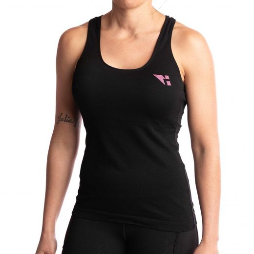 HANKER Camiseta Sin Mangas JADAM Mujer Negra Logo Rosa