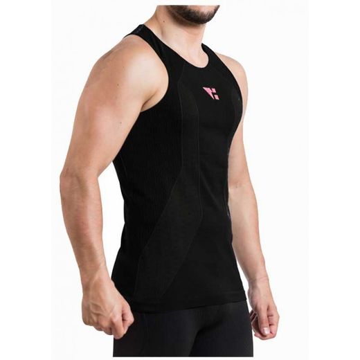 HANKER Camiseta Sin Mangas ALAYA NEGRA Logo ROSA