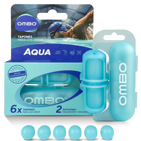 OMBO Aqua Tapones Oidos Natacion 6 uds + 2 estuches
