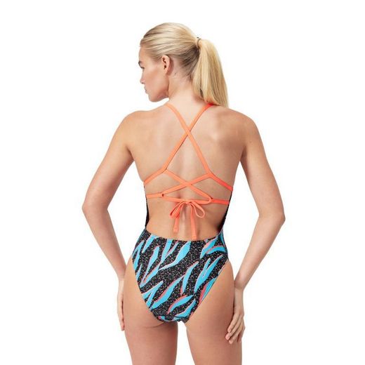Speedo Allover Lattice Tie-Back Black/Picton Blue/Siren Red