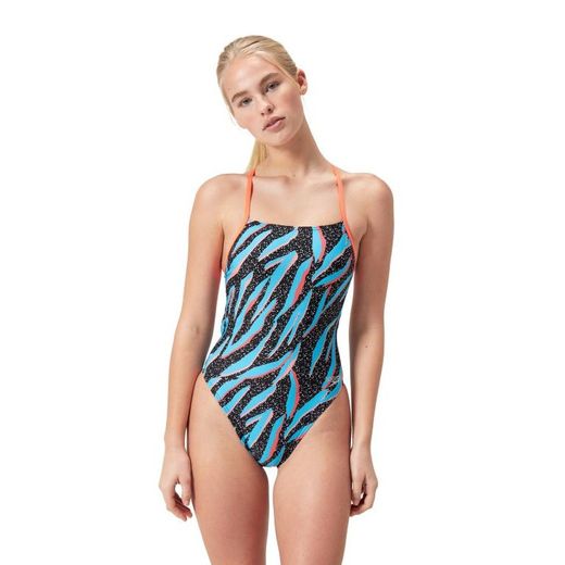 Speedo Allover Lattice Tie-Back Black/Picton Blue/Siren Red