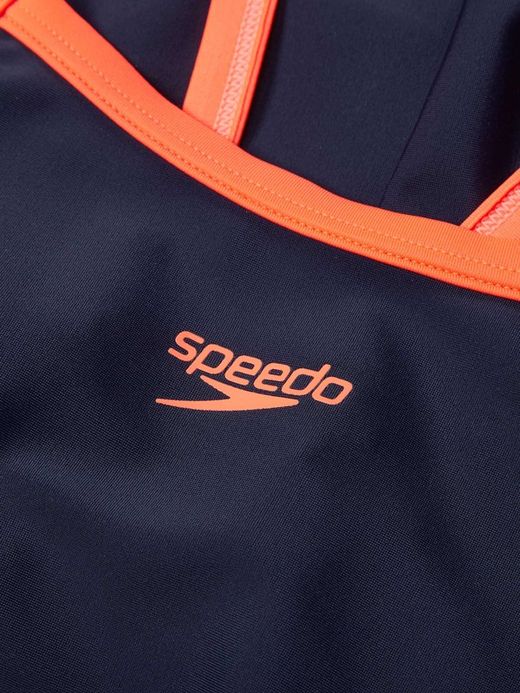 Speedo Girls Plastisol Placement Thinstrap Muscleback True Navy/Siren Red/Picton
