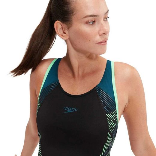 Speedo Womens Placement Laneback Black/Dark Teal/Harlequin Green